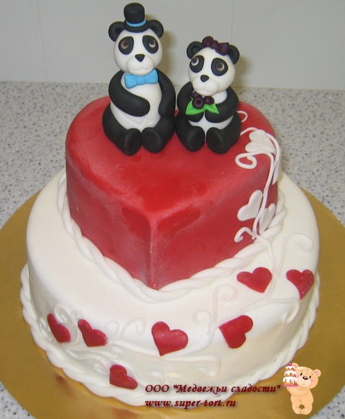Двухъярусный свадебный торт с пандами